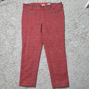 ANTHROPOLOGIE Cartonnier Red Patterned Charlie Ankle Pants, Size 10